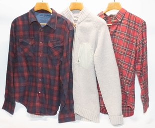 Mens Columbia Sweater And Eddie Bauer And Levis Plaid Shirts