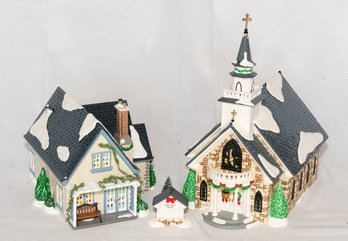 Dept. 56 Snow Village Holy Spirit Church And Hidden Ponds House