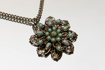 Turquoise, Flower, Pendant, Necklace