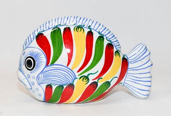 Hand Painted Fish Glazed Art Pottery