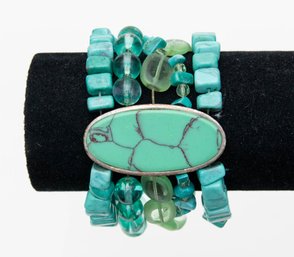 Vintage BEST Turquoise Colored Lucite And Enamels 2 Strand Bracelet