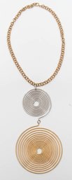 Vintage Spiral Gold And Silver Tone Pendant Necklace