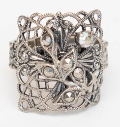 1940s W. Germany Filigree Marcasite Adjustable Ring