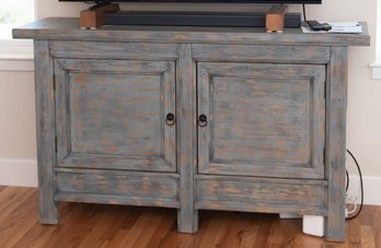 Pottery Barn Molucca Media Console In Grey Distressed Wood (Will Be In Garage For Easy Pick Up)