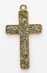 Byzantine Style Gold Tone Cross With Jade Rocks