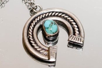 Sterling, And Turquoise Native American Horseshoe Necklace