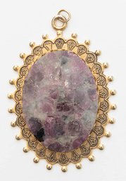 Lepidolite Purple Stone GoldTone  Border Pendant