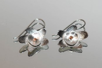 Pair Of Sterling, Silver Flower Earrings