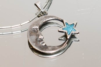 Sterling And Turquoise Moon And Star Pendant Necklace