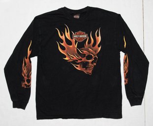 Harley Davidson Black Hills Rapid City S.D. Flaming Skull Long Sleeve Shirt Size Large