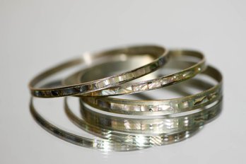 Three Mother Of Pearl Bangle  Bracelets Marked, Mexico