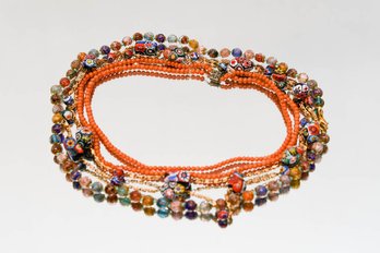 Three Glass And Coral Bead Necklaces