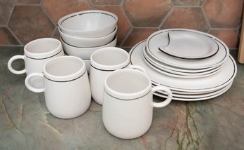 Crate And Barrel Stella White Mugs, Plates And Bowls Service For 4