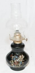 Vintage Kaadan Black Floral Painted Oil Lamp
