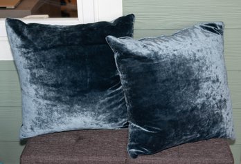 18' Pottery Barn Blue Velvet Down Throw Pillows