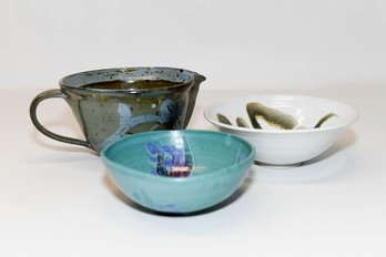 Glazed Stoneware Pottery Batter Bowl And Bowls