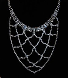 Austrian Crystal And Glass Bib Necklace In Silver Tone