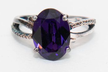 Swarovski Elements Purple Crystal Sterling Silver Ring Size 9