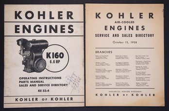 1950s Kohlerair Cooled Engines Service And Sales Director And Operating Instructions For K160