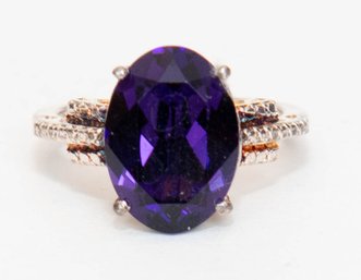 Swarovski Elements Purple Crystal Sterling Silver Ring Size 7