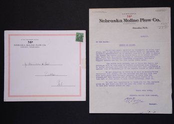 1917 Nebraska Moline Plow Co. Dealer Correspondence Letter And Mailer