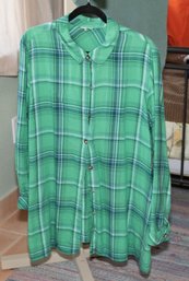 Womens Plaid Green Button-Up Shirt Large/XL