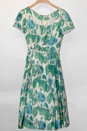 1950s Floral Satin House Dress