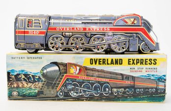 1950s Trade Mark Modern Toys Overland Express 3140 Tin Litho Battery Operated Locomotive In Original Box