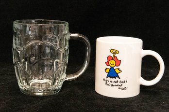Pair Of Vintage Mugs, Including Cheers, Boston, Beer Mug, And Aids Help Center Mug