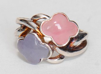 Pink And Purple Jade Cloud Sterling Silver Ring Size 5.5