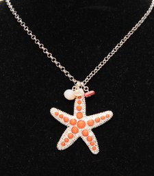 Coral Like Starfish In Silver Tone Fashion Necklace