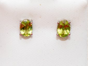 Peridot Oval Stud Sterling Silver Earrings