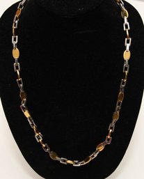 Oval And Square Link ION Plated Gold And Stainless Steel Necklace