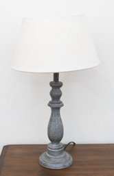 Small Antique Grey Column Desk Lamp With White Linen Shade