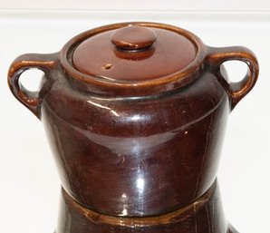 1940s Brown Glazed Ceramic Bean Pot Made In USA