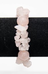 Rose Quartz Chip And Glass Bead Stretchable Bracelet