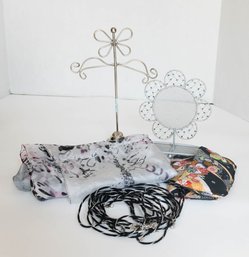 Silk Scarf, Jewelry Trees And Rope Necklace Bands