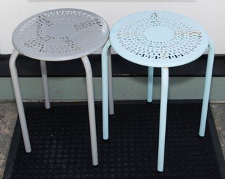 Small Metal Stackable Stools/Plant Stands Grey And Light Blue