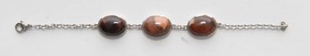 Red Jasper 3 Stone Stainless Steel Bracelet