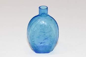 6' Albany Glass Works Albany N.Y. Blue Flask With Washington Portrait