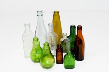 Lot Of Vintage Amber, Clear And Green Bottles Including Scott's Emulsion