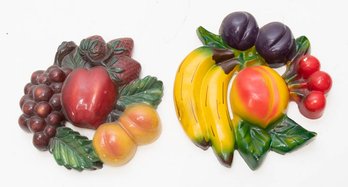 Vintage Chalkware Fruit Wall Plaques Plums And Grape Cluster