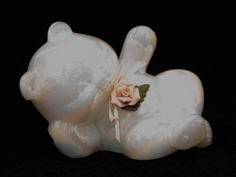 Fenton Opalescent Bear Reclining With Rose