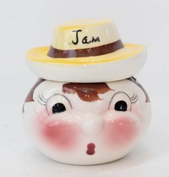 DeForest Of California Hand Painted Face Jam Pot With Hat Lid