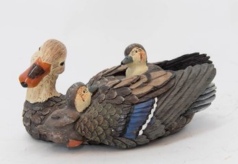 Resin Mallard Duck With Babies Figurine