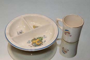 Salem China Co. Childs Divided Bowl And Raggedy Ann And Andy Mug