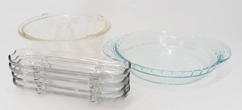 Pyrex Pie Dish, Glass Corn Trays And Glass Bundt Pan