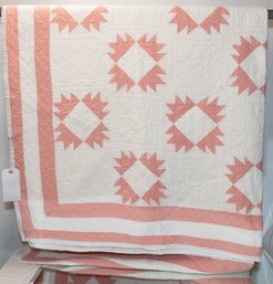 Vintage Handmade Pink And White Star Quilt