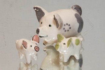 Family Of Miniature Ceramic Hand Painted Pigs