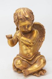 12' Large Gold Flute Playing Cherub Statue